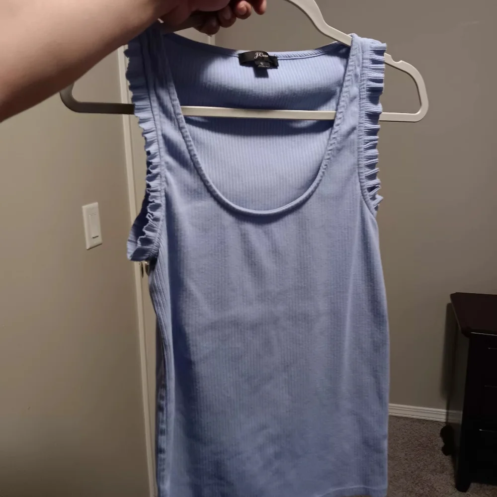 J. Crew Light Blue Ribbed Ruffle Strap Tank - Picture 7 of 9